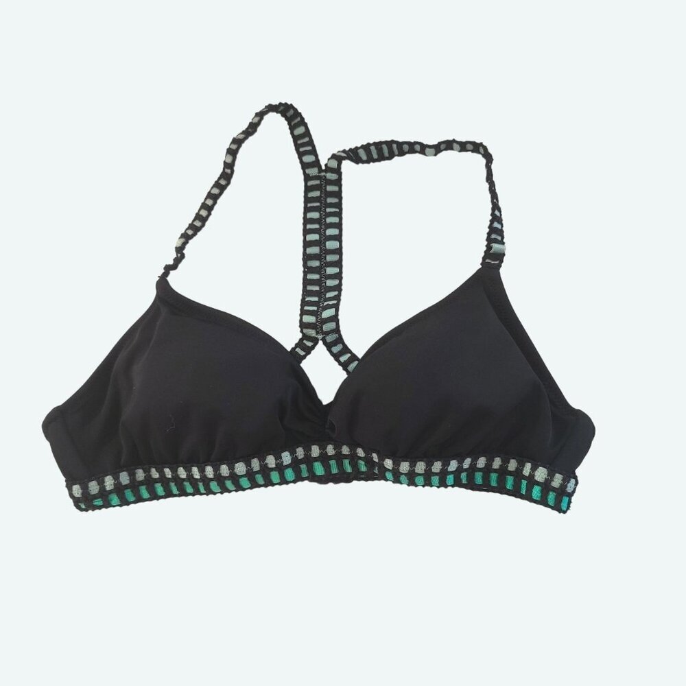 Victoria's Secret Women's Crochet Trim Bikini Swim Top Sz Small Black & Green